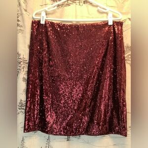 WHBM Short Sequin Burgundy Red Skirt